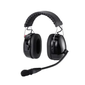 Headset med støjdæmpning på begge ører + boom mikrofon.